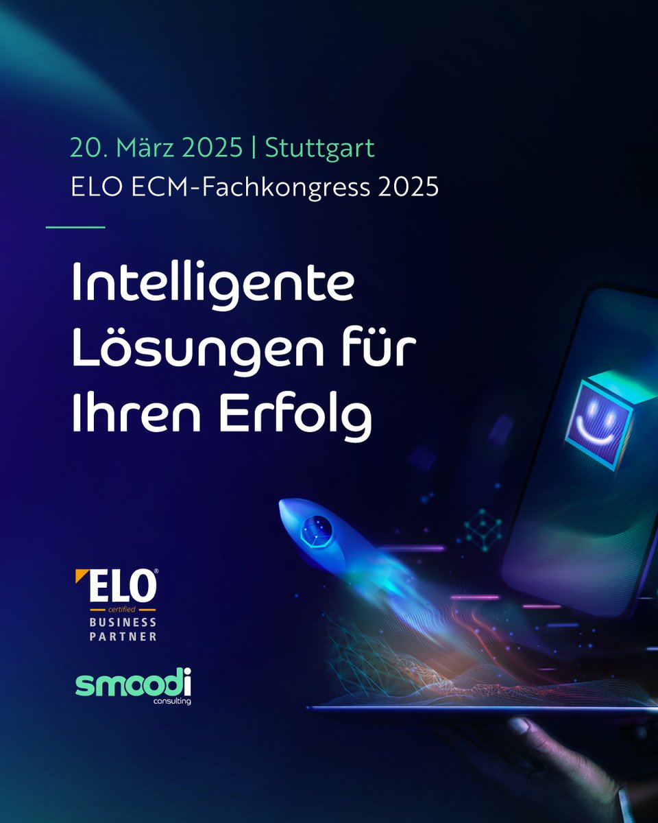 ELO ECM Fachkongress 2025 – erlebt 360° Digitalisierung + wie ihr verstreute Daten effizient organisiert und Arbeitsprozesse optimiert.
📅 20.03.2025
📍 Liederhalle, Stuttgart

Highlights:
⬧︎ELO ECM Suite
⬧︎Vorträge + Live-Demos
Kostenlos teilnehmen: 
smoodi-consulting.com/events/