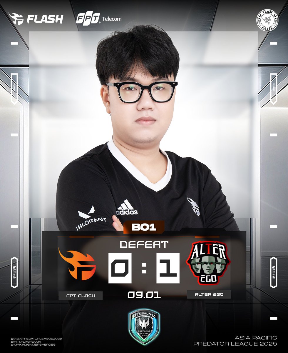 flashvalorantvn's tweet image. FPT 0 &amp;lt; 1 AE

The match didn’t go as expected, but FPT Flash will come back stronger. Thank you for always being with us! ❤️💪

#FPTFlash #FPTTelecom #FPTPlay #Razer #TeamFlash #MakingGamersHeros #TeamFlashValorant #PredatorLeague2025 #PL2025