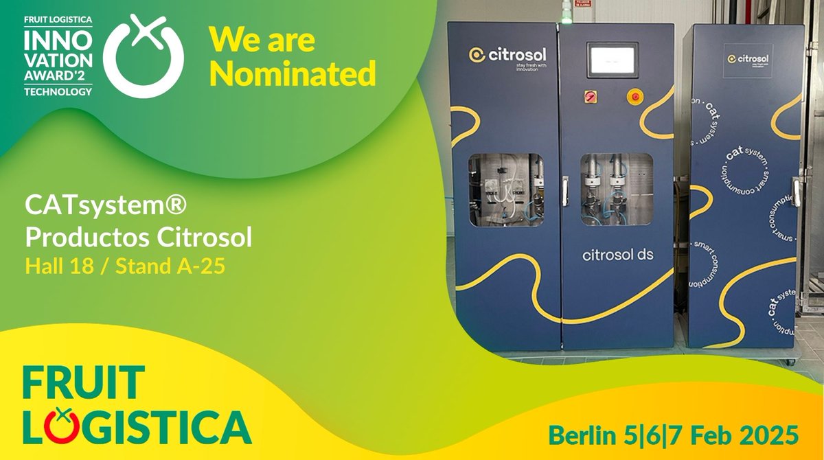 CITROSOL (@citrosol_com) on Twitter photo 🌟 We're thrilled to announce that our #CATsystem® is a finalist for the #FLIA Technology 2025 Award! 🎉
🗓️ Vote for us at <a href="/Fruit_Logistica/">🍉 FRUIT LOGISTICA 🍏</a> on 5-6 Feb. Visit our stand to discover this game-changing innovation! 🌍✨ #Innovation #Sustainability 🌟 We're thrilled to announce that our #CATsystem® is a finalist for the #FLIA Technology 2025 Award! 🎉
🗓️ Vote for us at <a href="/Fruit_Logistica/">🍉 FRUIT LOGISTICA 🍏</a> on 5-6 Feb. Visit our stand to discover this game-changing innovation! 🌍✨ #Innovation #Sustainability