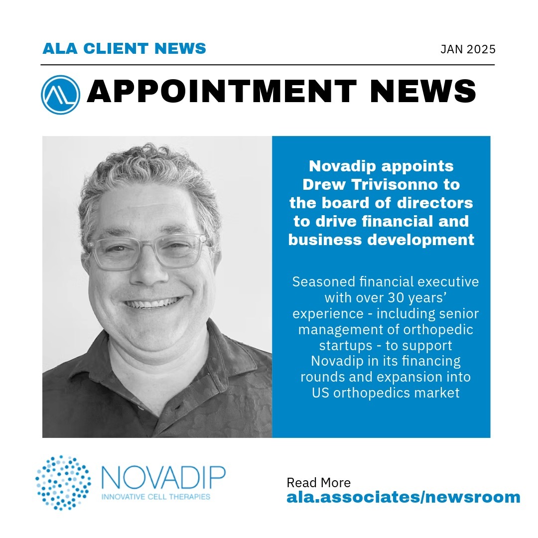 💥Novadip appoints Drew Trivisonno to the board of directors to drive financial and business development

ala.associates/appointment/no…

#Appointment #Finance #RegenerativeMedicine #Orthopedics #Startups