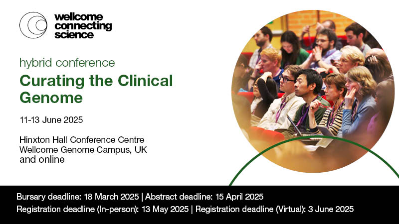 Wellcome Connecting Science Learning and Training (@eventswcs) on Twitter photo Registration is now open for our Curating the Clinical Genome Conference! #CCG2025
🗓️Dates: 11 - 13 June 2025
If you are interested in shaping best practices for the clinical use of #GenomicsData, then this is the conference for you! 🧬
📎Find out more: bit.ly/4fb77QI Registration is now open for our Curating the Clinical Genome Conference! #CCG2025
🗓️Dates: 11 - 13 June 2025
If you are interested in shaping best practices for the clinical use of #GenomicsData, then this is the conference for you! 🧬
📎Find out more: bit.ly/4fb77QI
