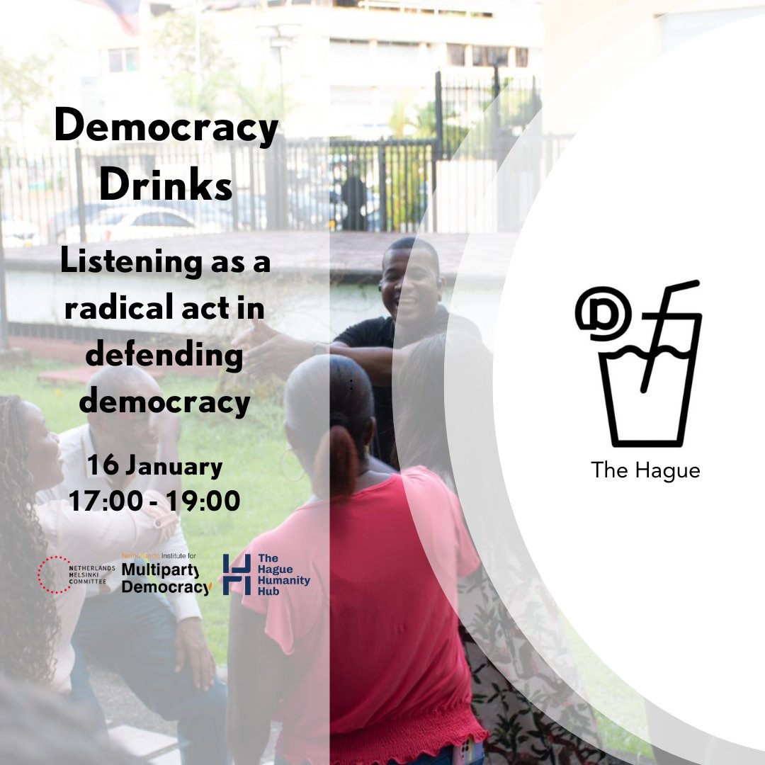 🔹 Join #DemocracyDrinks in The Hague on 16 Jan at The Hague Humanity Hub! 🌟 Speaker: Violet Benneker from NIMD on how listening transforms democracy. 💬 Register: ow.ly/VTGt50UCm5b #DemocracyDrinks co-hosted by <a href="/WeAreNIMD/">NIMD</a> @‌nhc_nl and the Humanity Hub
