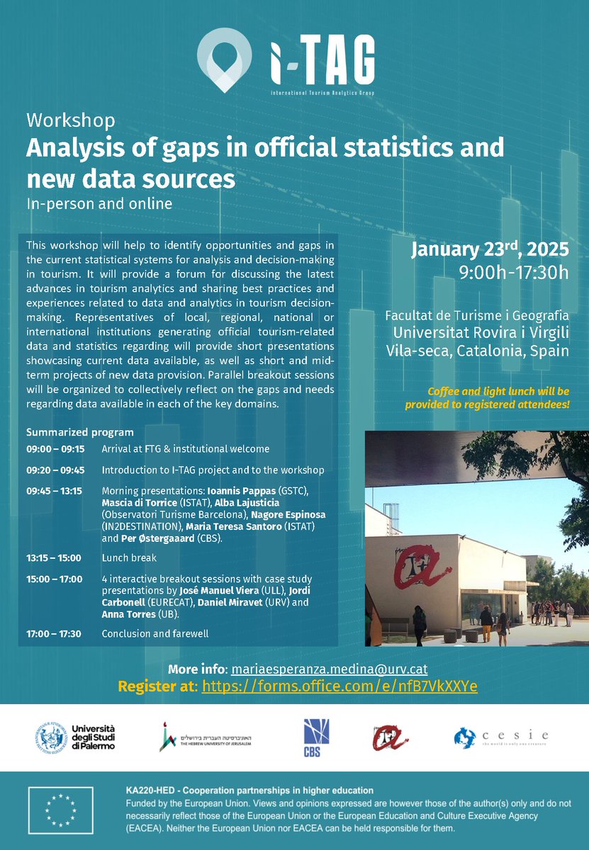 🔍Interessat/da en l’analítica turística i les mancances de dades? Participa el 23 de gener de 2025 a la Facultat de Turisme i Geografia de la URV, Vila-seca, Catalunya! 🌍Analitzem dades per millorar decisions. Inscriu-te: forms.office.com/e/nfB7VkXXYe