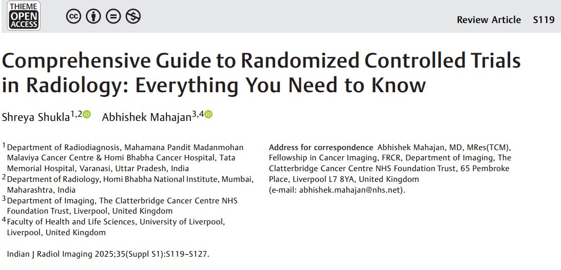 Abhishek Mahajan (@amcancerimaging) on Twitter photo 🎉 Excited to share my latest publication <a href="/ThiemeIntl/">Thieme International</a> IJRI: Comprehensive Guide to Randomized Controlled Trials in Radiology: Everything You Need to Know
👩⚕️Perfect for radiology enthusiasts
thieme-connect.com/products/ejour…
#Radiology #RCTs #MedicalResearch
Congratulations <a href="/drshreyashukla/">SHREYA SHUKLA</a> 🎉 Excited to share my latest publication <a href="/ThiemeIntl/">Thieme International</a> IJRI: Comprehensive Guide to Randomized Controlled Trials in Radiology: Everything You Need to Know
👩⚕️Perfect for radiology enthusiasts
thieme-connect.com/products/ejour…
#Radiology #RCTs #MedicalResearch
Congratulations <a href="/drshreyashukla/">SHREYA SHUKLA</a>