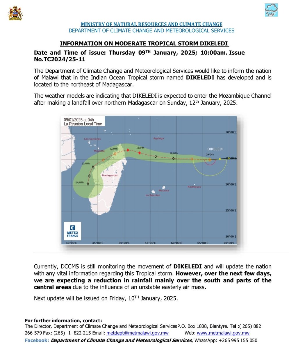 Information on Moderate Tropical Storm Dikeledi as issued by @DccmsM