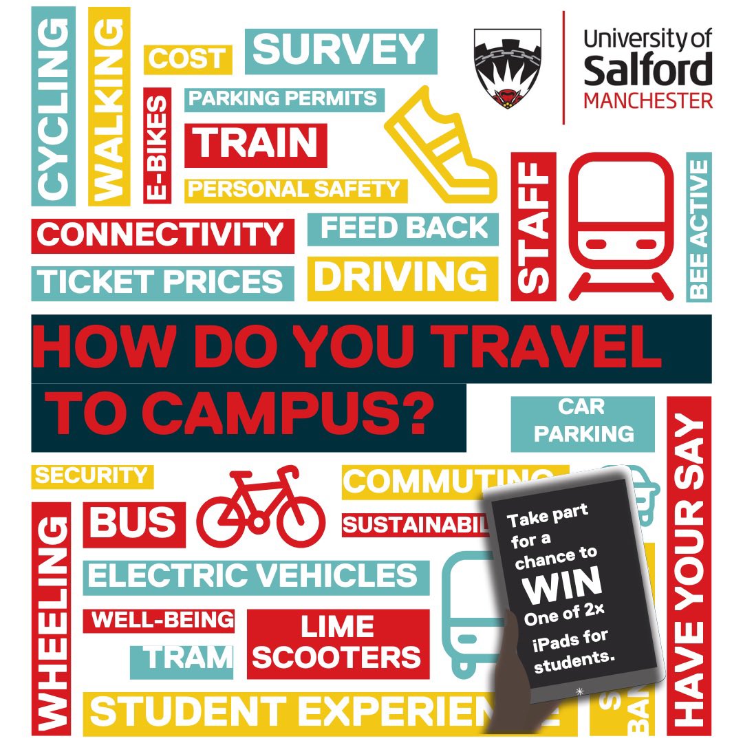 🚶‍♂️🚴‍♀️￼ Calling all University of Salford students and staff! 🚶‍♀️￼￼🚌
Please take a few minutes to complete our travel survey. Students also have the chance to win one of two iPads!
🗓️ Survey Deadline: 14 Feb 🔗 Survey Link: bit.ly/TravelSurvey20…
#SalfordUni  #CampusCommunity