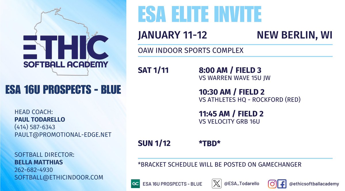 ESA 16U Prospects - Blue (@esa_todarello) on Twitter photo Game Schedule for the ESA Elite Invite in 📍New Berlin, WI!! 💥
<a href="/Kennedyb2727/">Kennedy Bennett</a> <a href="/madilynmismash/">madilyn mismash</a> <a href="/GSwiezynski/">Grace Swiezynski</a> <a href="/paytonthiese/">Payton Thiesenhusen</a> <a href="/LexiTodarello/">Lexi Todarello</a> <a href="/mackenziedent28/">Mackenzie Dent</a> Game Schedule for the ESA Elite Invite in 📍New Berlin, WI!! 💥
<a href="/Kennedyb2727/">Kennedy Bennett</a> <a href="/madilynmismash/">madilyn mismash</a> <a href="/GSwiezynski/">Grace Swiezynski</a> <a href="/paytonthiese/">Payton Thiesenhusen</a> <a href="/LexiTodarello/">Lexi Todarello</a> <a href="/mackenziedent28/">Mackenzie Dent</a>
