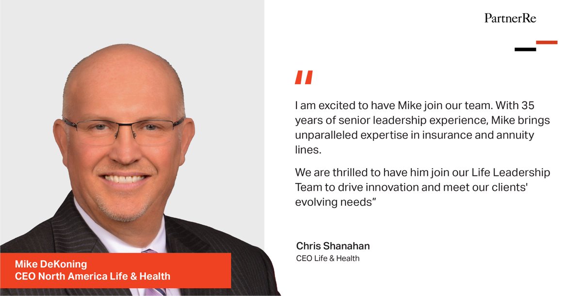 We are pleased to announce that Mike DeKoning will be joining PartnerRe as CEO North America Life, effective February 1, 2025. For more about our risk solutions &amp; to contact us: partnerre.com/solutions/

#reinsurance #insurance #leadership