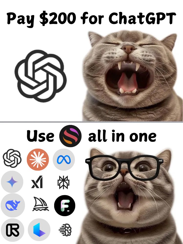 hasantoxr's tweet image. I don&apos;t understand why people are paying for ChatGPT every month.

Access ChatGPT, Claude, Gemini, Llama, Grok, Midjourney, Flux, Ideogram, Perplexity, DeepSeek, Runway and Luma all in one place.

Here&apos;s how ↓