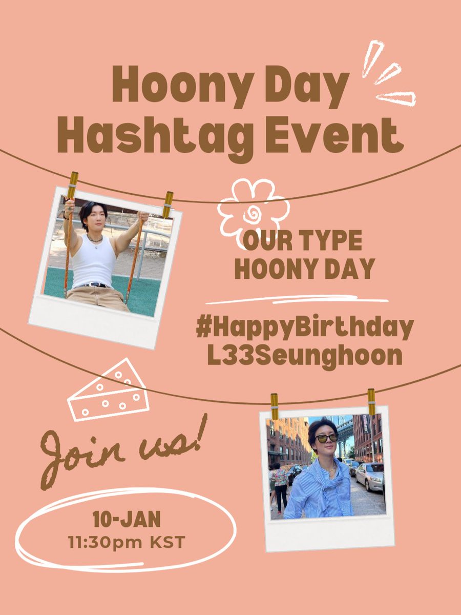 Brothers and sisters, let's celebrate Hoony's birthday using these tags! 

🏷 OUR TYPE HOONY DAY
#️⃣ HappyBirthdayL33Seunghoon 

Party schedule:
🗓 10-January, Friday
⏰️ 11:30 PM KST

#HOONY #이승훈 <a href="/official_hoony_/">official_hoony_</a> 
#WINNER #위너 <a href="/yg_winnercity/">WINNER</a> <a href="/yginnercircle/">OFFICIAL INNER CIRCLE</a>