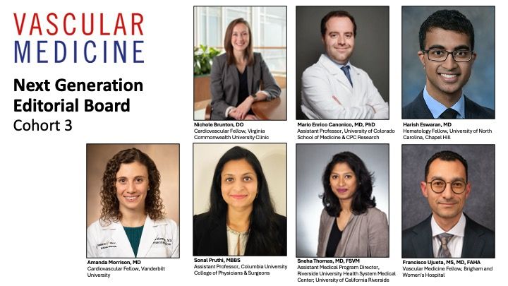 VascularMedicine (@vmj_svm) on Twitter photo Introducing the #VMJ NextGen Editorial Board Cohort #3:
Drs Nichole Brunton, Mario Enrico Canonico, Harish Eswaran, Amanda Morrison, Sonal Pruthi, Sneha Thomas, Francisco Ujueta
<a href="/NicholeBrunton/">Nichole Brunton, DO</a> <a href="/me_canonico/">Mario Enrico Canonico</a> <a href="/SonalPru/">Sonal Pruthi</a> <a href="/sthomas013s/">Sneha Thomas</a> @ujuetafrancisco Introducing the #VMJ NextGen Editorial Board Cohort #3:
Drs Nichole Brunton, Mario Enrico Canonico, Harish Eswaran, Amanda Morrison, Sonal Pruthi, Sneha Thomas, Francisco Ujueta
<a href="/NicholeBrunton/">Nichole Brunton, DO</a> <a href="/me_canonico/">Mario Enrico Canonico</a> <a href="/SonalPru/">Sonal Pruthi</a> <a href="/sthomas013s/">Sneha Thomas</a> @ujuetafrancisco