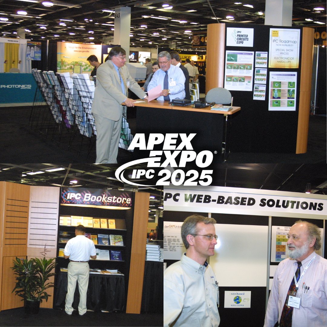 GlobalElecAssn's tweet photo. Celebrating 25 years of #IPCAPEXEXPO with a #TBT to 2003! Remember flipping through #IPCStandards at the IPC Bookstore? Visit booth 3514 for digital &amp; hard copies of 300+ essential standards. Learn more: https://t.co/74d0dKh0S5 https://t.co/Jk5bLV4r2Q