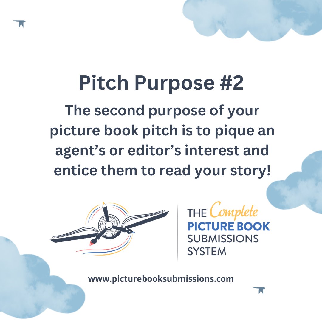 The second main purpose of your #picturebook pitch is to pique the interest of an agent or editor. You want your pitch to make them excited to read your story. 

Does your pitch make someone want to read more?

#amwriting #querytip #amquerying
