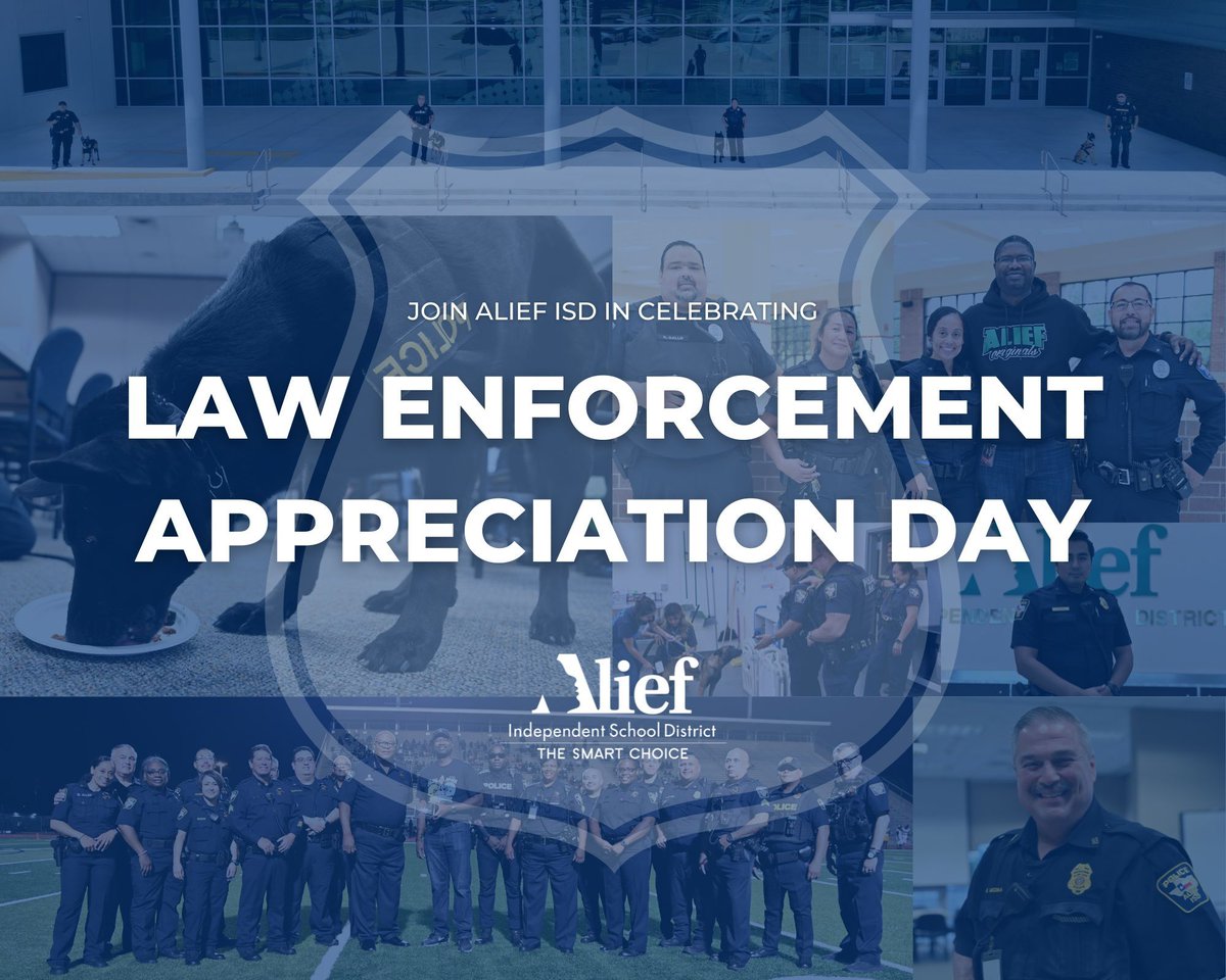 Help us celebrate our Alief ISD Police Officers on National Law Enforcement Appreciation Day! If you see an officer today, make it a point to thank them for keeping our schools safe. We are thankful for their continued protection and service of our entire district! #WeAreAlief