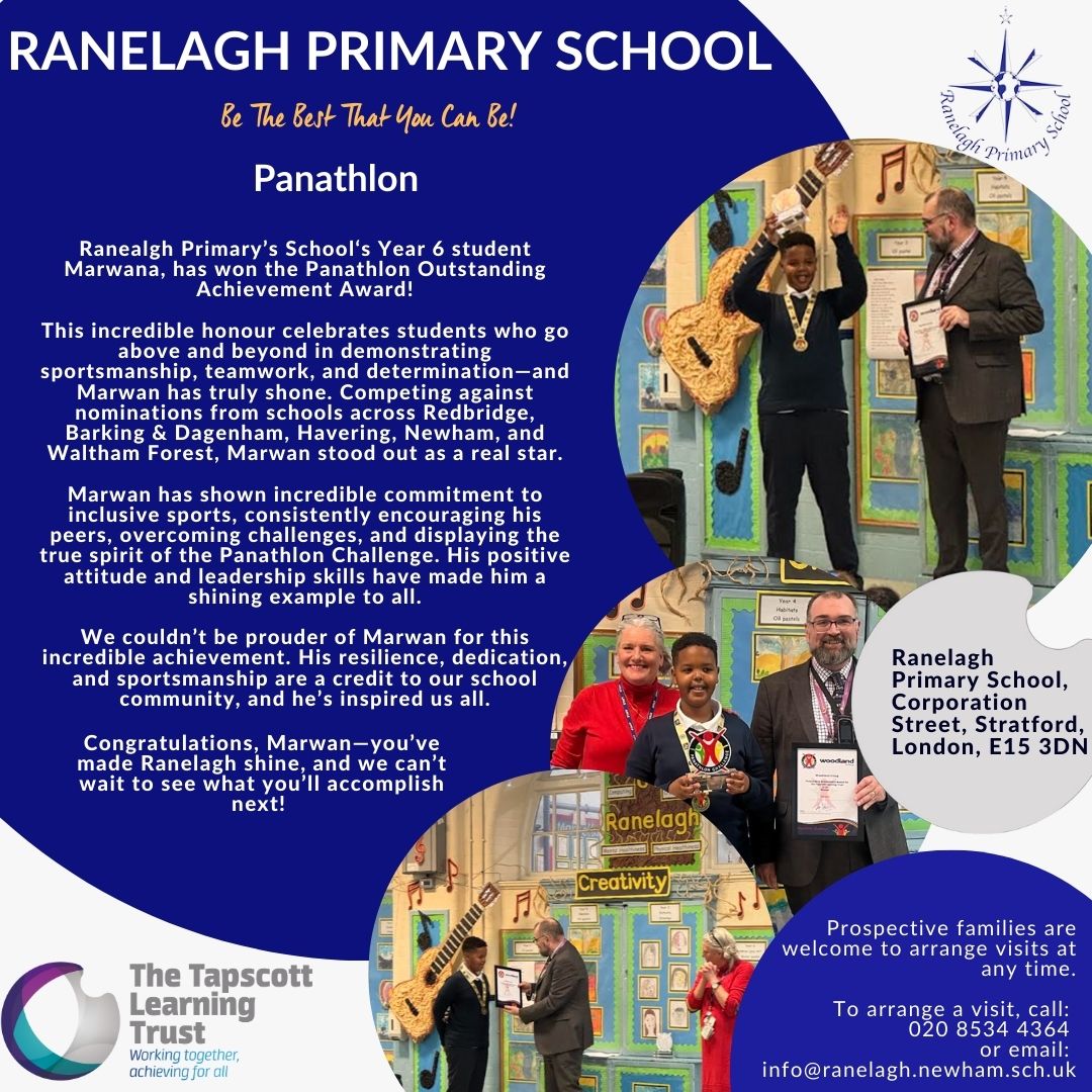 Ranealgh Primary School's Year 6 Pupil has won the Panathlon Outstanding Achievement Award! #Newham #Primary #Education