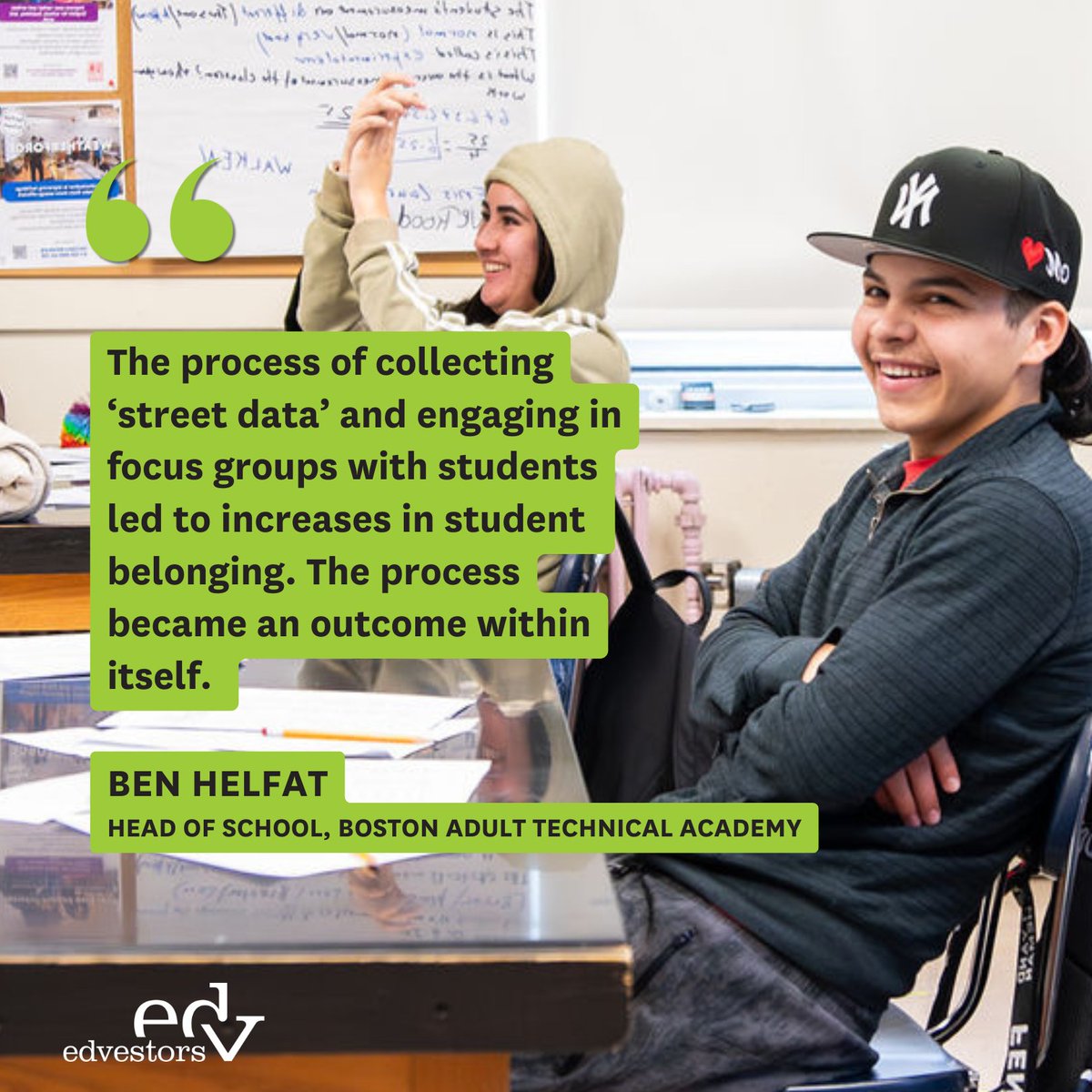 As part of our Racial Equity cohort, Boston Adult Technical Academy increased student leadership and decision-making opportunities, fostering a stronger sense of belonging for students. Learn more about our equity work in 2024 in our annual report here: edvestors.org/media/pages/re…