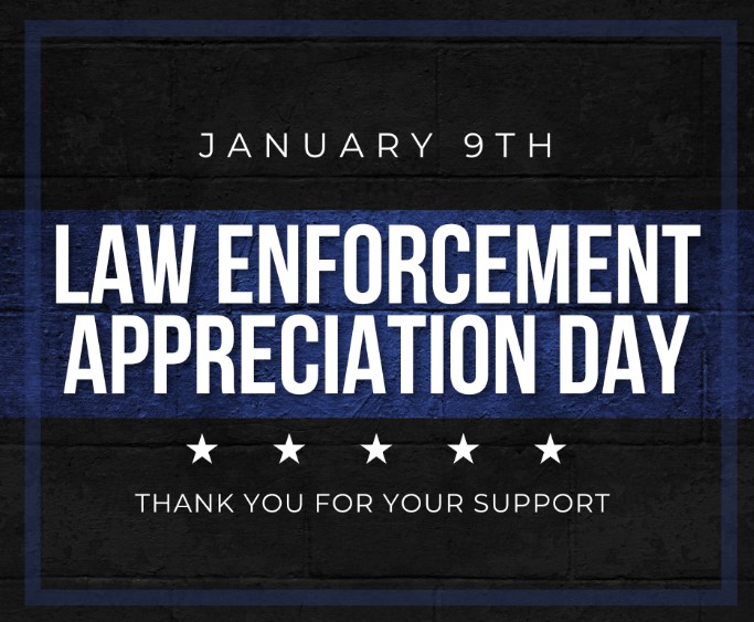 National Law Enforcement Appreciation Day – Jan. 9: Law Enforcement Appreciation Day (LEAD) is celebrated annually on Jan. 9. It is a day for people to show their support of law enforcement officers… 

The post National Law Enforcement Appreciation Day… hudsonmapolice.com/national-law-e…