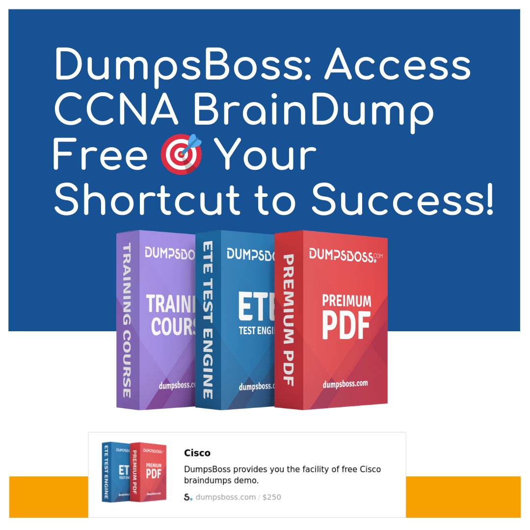 ayden8357's tweet image. DumpsBoss: Access CCNA BrainDump Free 🎯 Your Shortcut to Success!

Get ready to excel in CCNA with free resources from DumpsBoss. 🎓 Download CCNA BrainDump Free today! 🌟
🔗 Visit: x.com/hugodoorly6518…

#CCNABrainDumpFree #DumpsBoss #CertificationMadeEasy #NetworkingGoals