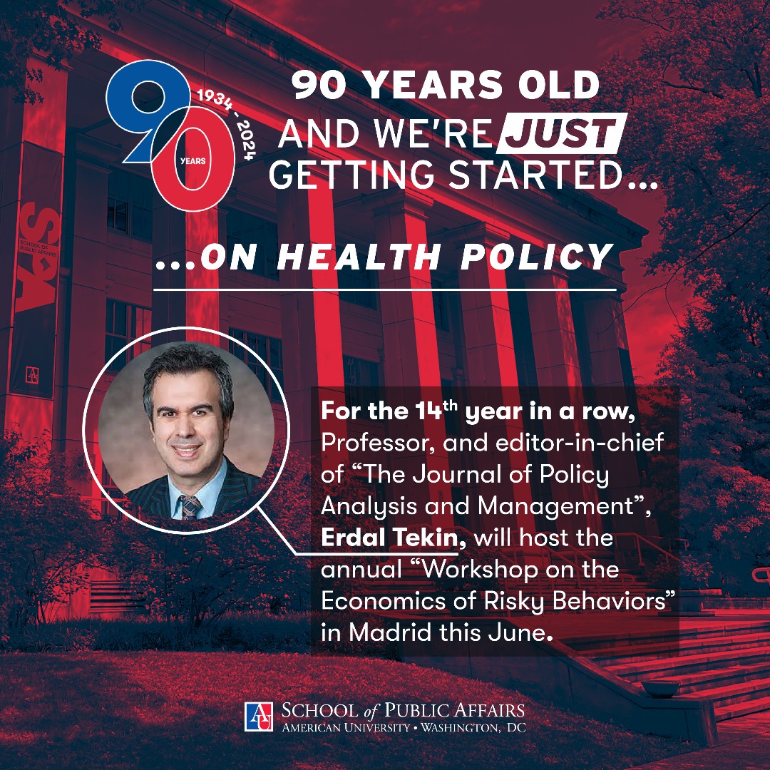 School of Public Affairs (@au_spa) on Twitter photo Professor <a href="/Erdal_Tekin_/">𝔼𝕣𝕕𝕒𝕝 𝕋𝕖𝕜𝕚𝕟</a>, the Charles W. Fotis, Sr. and Dorothea G. Fotis Family Distinguished Professor of Health Policy, will host the “Workshop on the Economics of Risky Behaviors” on June 11-12, 2025 in Madrid, Spain, for the 14th consecutive year. Prof. Tekin is also the Professor <a href="/Erdal_Tekin_/">𝔼𝕣𝕕𝕒𝕝 𝕋𝕖𝕜𝕚𝕟</a>, the Charles W. Fotis, Sr. and Dorothea G. Fotis Family Distinguished Professor of Health Policy, will host the “Workshop on the Economics of Risky Behaviors” on June 11-12, 2025 in Madrid, Spain, for the 14th consecutive year. Prof. Tekin is also the