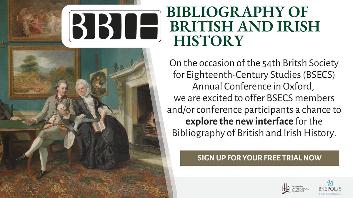 Brepols (@brepols) on Twitter photo On the occasion of the 54th <a href="/BSECS/">18th Century Studies</a> Conference, we offer BSECS members and conference participants a chance to explore the new interface for the #Bibliography of British and Irish History!
SIGN UP FOR YOUR FREE TRIAL NOW via: bit.ly/4ikCzht
#c18th #BSECS2025 <a href="/ihr_history/">Institute of Historical Research</a> On the occasion of the 54th <a href="/BSECS/">18th Century Studies</a> Conference, we offer BSECS members and conference participants a chance to explore the new interface for the #Bibliography of British and Irish History!
SIGN UP FOR YOUR FREE TRIAL NOW via: bit.ly/4ikCzht
#c18th #BSECS2025 <a href="/ihr_history/">Institute of Historical Research</a>
