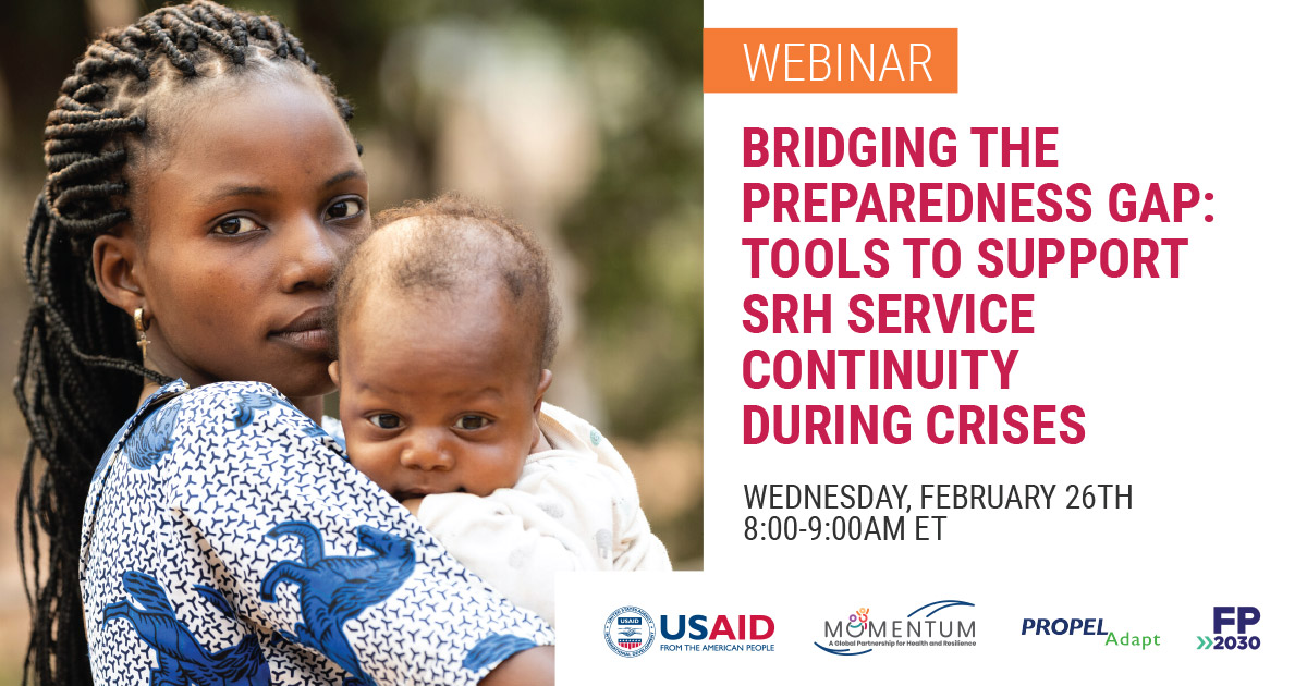 USAID MOMENTUM (@usaid_momentum) on Twitter photo 🚨 Webinar Alert!🚨
Join MOMENTUM Integrated Health Resilience, Propel Adapt, and <a href="/FP2030/">ابراهيم عويض الرشيدي</a> on Feb 26 at 8AM ET for a webinar on new tools and approaches to enhance #ReproHealth preparedness and ensure service continuity during emergencies. Register now: us02web.zoom.us/webinar/regist… 🚨 Webinar Alert!🚨
Join MOMENTUM Integrated Health Resilience, Propel Adapt, and <a href="/FP2030/">ابراهيم عويض الرشيدي</a> on Feb 26 at 8AM ET for a webinar on new tools and approaches to enhance #ReproHealth preparedness and ensure service continuity during emergencies. Register now: us02web.zoom.us/webinar/regist…