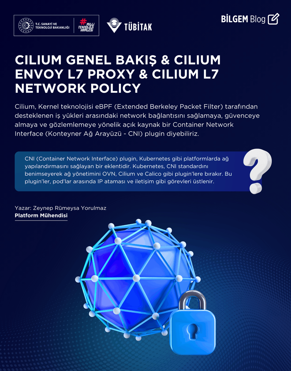 tubitakbilgem's tweet photo. TÜBİTAK BİLGEM Yazılım Teknolojileri Araştırma Enstitüsü araştırmacıları tarafından hazırlanan BİLGEM YTE Blog serisinin yeni sayısı “Cilium Genel Bakış & Cilium Envoy L7 Proxy & Cilium L7 Network Policy” başlığıyla yayınlandı 📢

Kernel teknolojisi eBPF ile desteklenen, network bağlantılarını sağlamaktan gözlemlemeye kadar birçok kritik işlevi üstlenen bir Container Network Interface (CNI) eklentisi olan "Cilium"u yakından inceledik.

CNI nedir, Kubernetes ile nasıl entegre olur ve neden "Cilium" tercih edilir?

Tüm bu soruların cevabı yeni yazımızda: https://t.co/RwTeEBJXXD

#Cilium #Kubernetes #eBPF #CNI