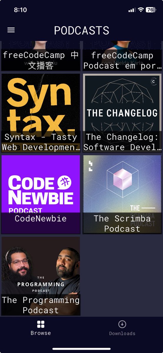 ossia's tweet image. I'm listening to my new favorite podcast right inside the freeCodeCamp mobile app.
That's right, we've now got @DThompsonDev and @leonnoel up in here. We're adding more features to our podcast player.
Download our iOS / Android app for curated software engineering podcasts.