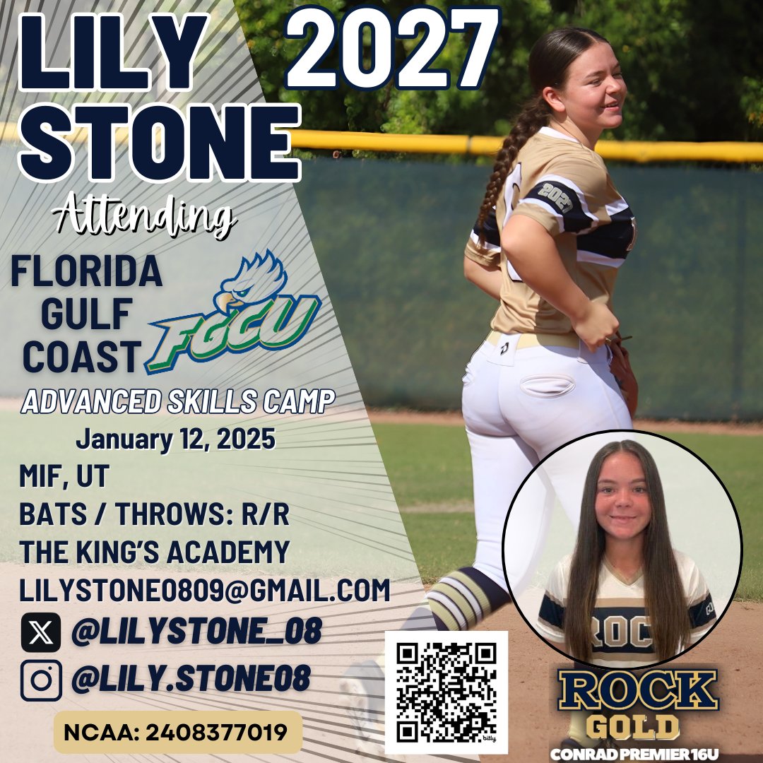 Rock Gold Conrad Premier (@rockgold_16u) on Twitter photo Good Luck to our #0 <a href="/LilyStone_08/">Lily Stone</a> (2027 MIF | UT, The King’s Academy) as she heads to <a href="/FSU_Softball/">Florida State Softball 🥎</a> for their January ID Camp on Jan 11th & then off to <a href="/FGCU_Softball/">FGCU Softball</a> for their Advanced Skills camp on Jan 12th.
<a href="/SBRRetweets/">Softball Recruiting Reposts</a> <a href="/CoastRecruits/">Coast 2 Coast Recruits</a> <a href="/SunilSportsNews/">Sports News By Sunil Sunder Raj</a> <a href="/Get2CollegAth/">Get 2 College Athletics</a> Good Luck to our #0 <a href="/LilyStone_08/">Lily Stone</a> (2027 MIF | UT, The King’s Academy) as she heads to <a href="/FSU_Softball/">Florida State Softball 🥎</a> for their January ID Camp on Jan 11th & then off to <a href="/FGCU_Softball/">FGCU Softball</a> for their Advanced Skills camp on Jan 12th.
<a href="/SBRRetweets/">Softball Recruiting Reposts</a> <a href="/CoastRecruits/">Coast 2 Coast Recruits</a> <a href="/SunilSportsNews/">Sports News By Sunil Sunder Raj</a> <a href="/Get2CollegAth/">Get 2 College Athletics</a>