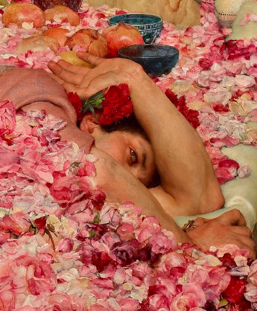 GodsWhisper777's tweet photo. ‘The Roses of Heliogabalus’ (detail) by Sir Lawrence Alma-Tadema, c. 1888. https://t.co/Yjla91RucB