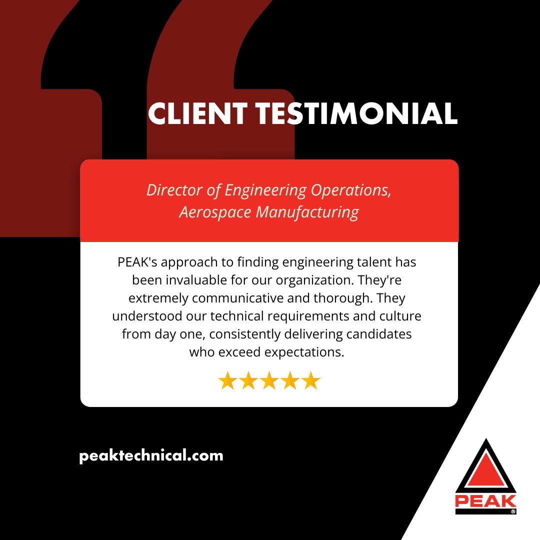 peaktechnical's tweet image. Every success story fuels our commitment to delivering solutions that drive real results. Ready to write your success story? nsl.ink/eD52 #EngineeringStaffing #StaffingSolutions #PEAKReviews