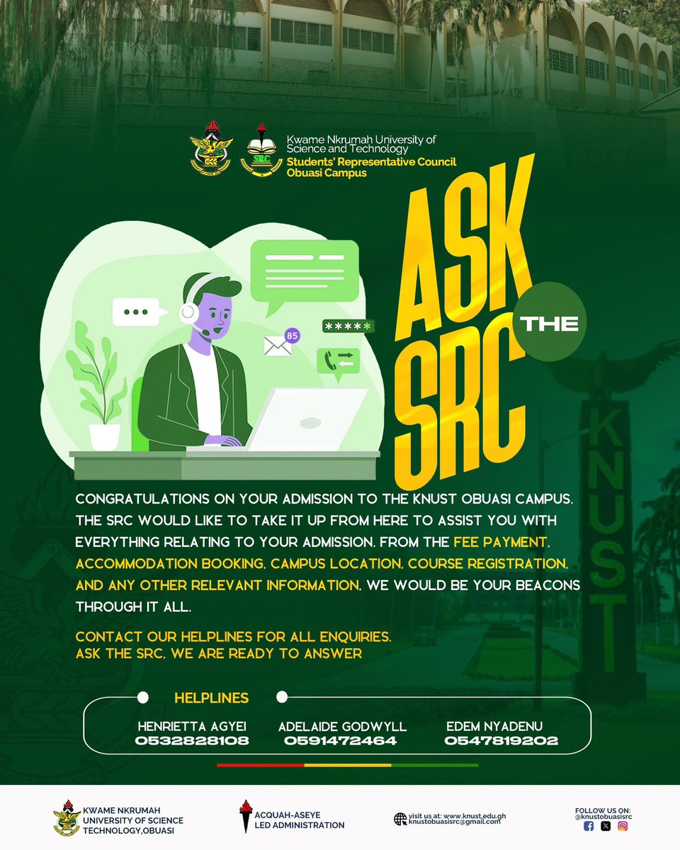 KNUST Orientation Programme for Freshmen: Live on KNUST E-learning YouTube, 10th January 2025.

All Freshmen are Cordially Invited to Join.