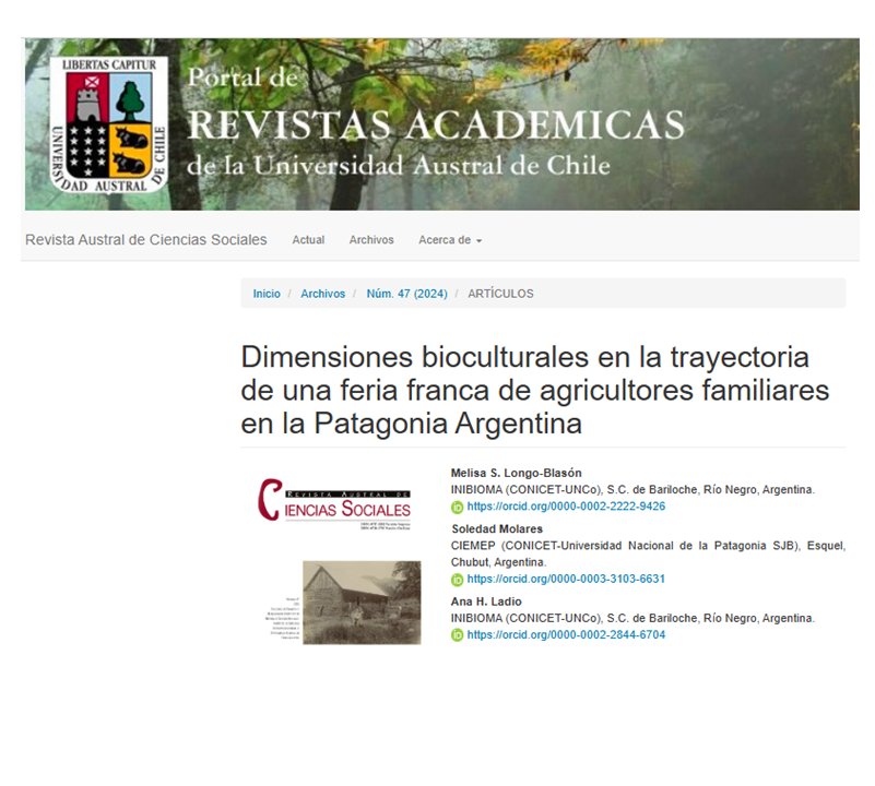 New publication from our group!  We explore the biocultural dimensions of our beloved Nahuel Huapi family farmers' fair. #ethnobiology #familyfarming #Patagonia #biocultural #farmersmarket #socialsciences #sustainability #foodsecurity #conservation

Link: doi.org/10.4206/rev.au…
