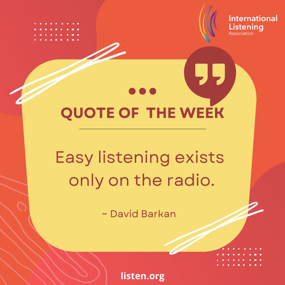 🎧 "Easy listening only exists on the radio." 🎙️

True listening goes beyond just hearing—it takes focus, presence, and heart. Let’s commit to truly listening to each other in our everyday lives. 🌟

🔗 Learn more about the power of listening: listen.org
 #Listening