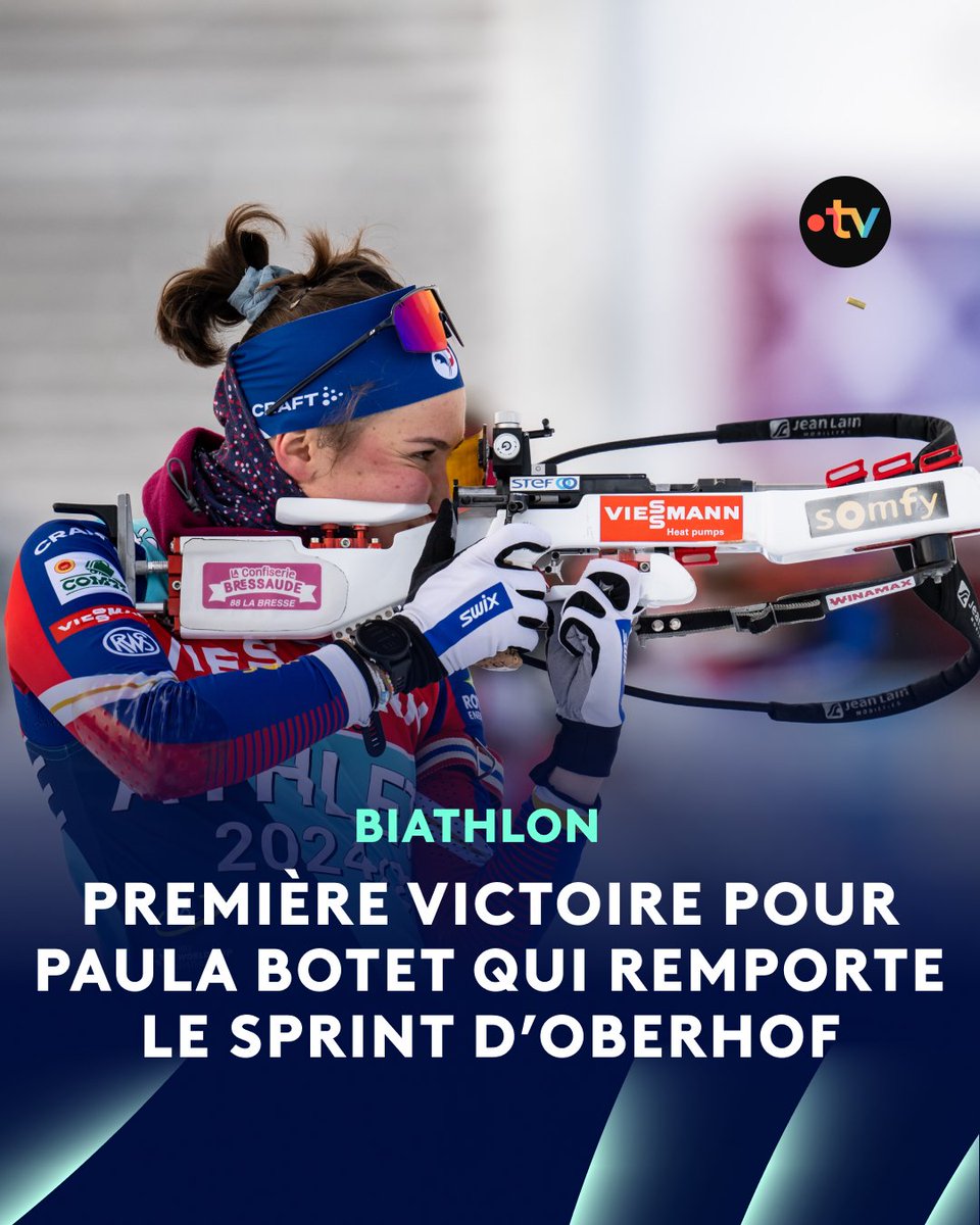 francetvsport's tweet photo. #Biathlon | 👏 Grâce à un tir parfait, Paula Botet signe son premier succès en carrière en remportant le sprint d'Oberhof !

🇫🇷 Quatre Tricolores sont dans le Top 10 de la première course de l'année : Justine Braisaz-Bouchet (4e), Océane Michelon (6e) et Lou Jeanmonnot (8e). https://t.co/wn6YMLL3Wq