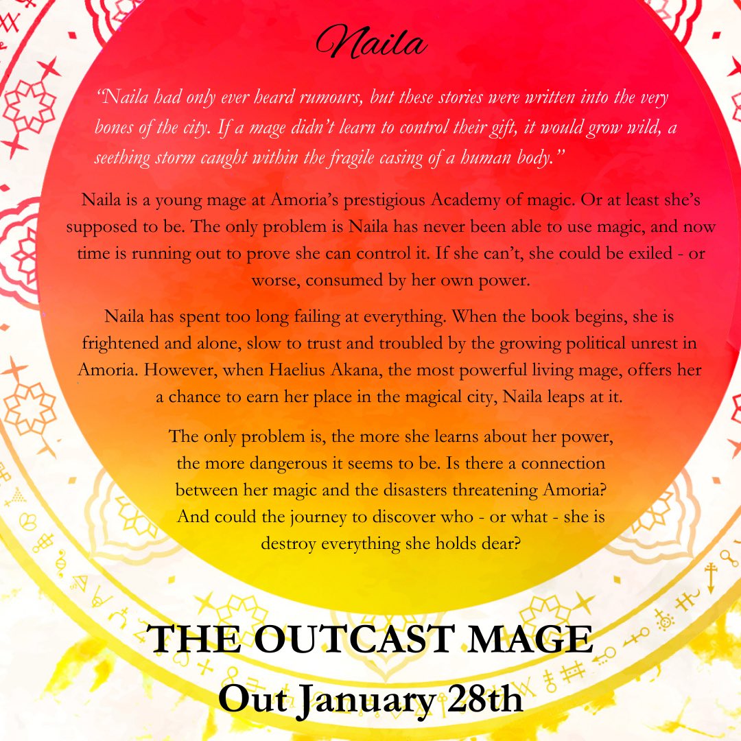 We are less than 3 weeks from the release of THE OUTCAST MAGE! In the lead up, I’m going to be sharing some character bios of the main cast! The first one is of the main protagonist, Naila, with art by the amazing <a href="/Chrissimmonds14/">Chris Simmonds</a>!

#books #fantasy #reading
<a href="/orbitbooks/">Orbit Books</a>