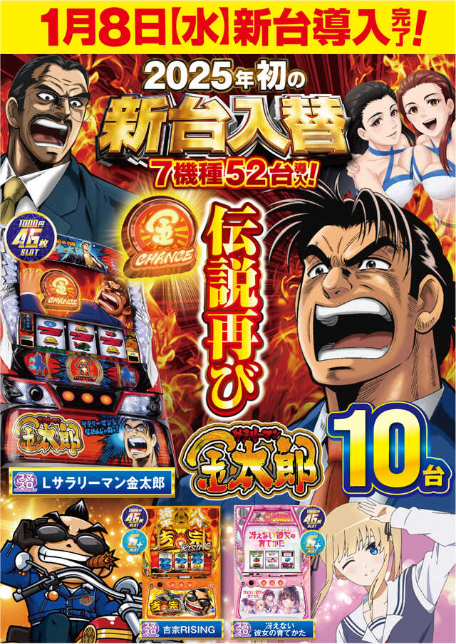 castle_kasugai's tweet image. ／
スロットコーナー
春日井市最大級6⃣6⃣0⃣台
＼

１月１０日(金)
朝９時開店

🔥オススメ機種🔥
＃ヴヴヴ　4⃣0⃣台
＃SAO2　2⃣2⃣台

📢賞品入荷『琉球ゴールド』

朝の入場抽選【８時４０分】開始

🆕ｅシンフォギア4【２５台】
🆕Lサラリーマン金太郎【１０台】

いざ、＃キャッスル春日井　へ！！