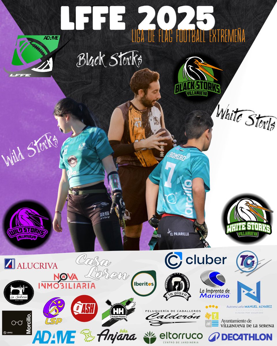 Vva_BlackStorks's tweet photo. ¡¡Arranca la #LFFE2025🏈 con una 🎉 fiesta del flag villanovense!!
🏟️ Jornada 1 en casa, y con nuestros tres equipos implicados:
🕔 #BlackStorks⚫️ 🆚 #WhiteStorks⚪️
🕕 #WildStorks🟣 🆚 #BlackStorks⚫️
🕖 #WhiteStorks⚪️ 🆚 #WildStorks🟣
✍️ Previa ⤵️
https://t.co/UPz5Bz0mBp https://t.co/bi6GPcpWMq