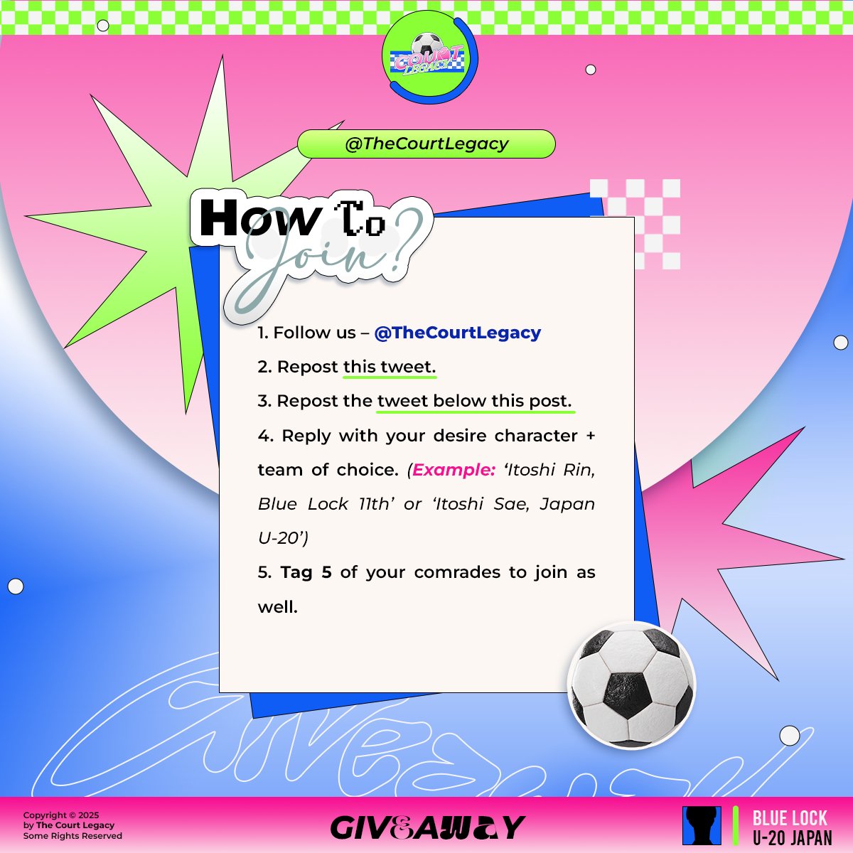 TheCourtLegacy's tweet image. Feeling lucky pt. 2? 🎟️
The game will be set and so is your chance to score! Enter now to grab your tickets and secure your spot in the action. The 𝐆𝐢𝐯𝐞𝐚𝐰𝐚𝐲 𝐓𝐢𝐜𝐤𝐞𝐭𝐬 is up until January 10, 2025 at 5 PM (GMT+7). Take your shot and see if luck is on your side!