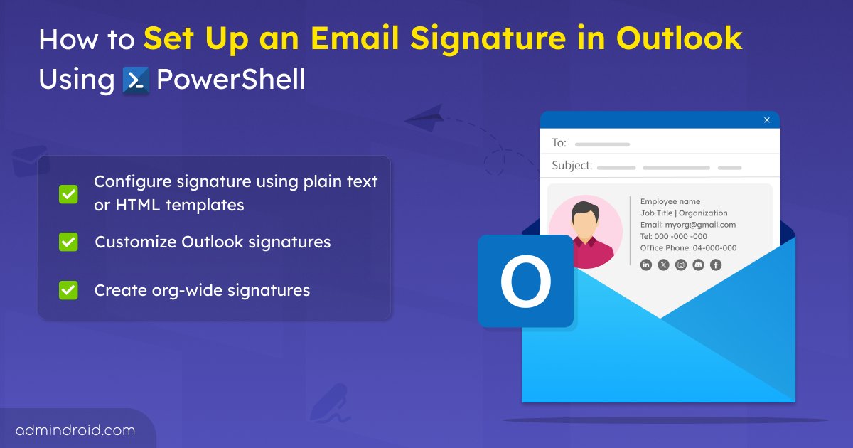 AdmiinDroid's tweet image. Set up email signatures in #Outlook using PowerShell. Quick &amp;amp; seamless!

With our #PowerShellScript, you can:
✔️ Set default/custom text signatures
✔️ Use HTML templates or custom designs
✔️ Apply to all/specific mailboxes

github.com/admindroid-com…

#AdminDroid #EmailSignatures