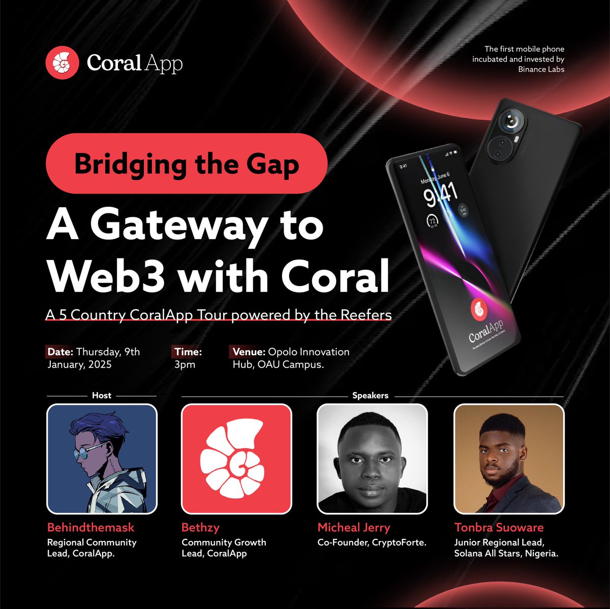 I'm excited to host this event today with <a href="/MyCoralApp/">CoralApp</a> at Obafemi Awolowo University, Ile-Ife in Nigeria.

We will be sensitizing the Web 2 community about Web 3, it's potential, opportunities in it and how CoralApp serves as a major Contributor to the growth and Evolution of the