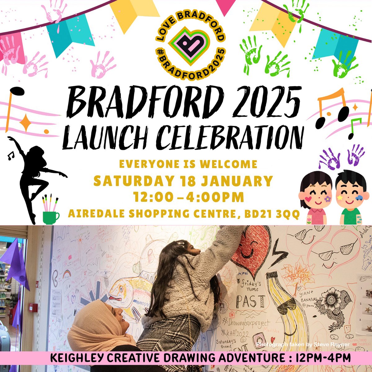 Bradford 2025 UK City of Culture is finally here and we are delighted to be hosting an exciting drawing workshop as part of the Bradford 2025 Launch Celebration in Keighley next Saturday!
18th January, 12-4pm at Airedale Shopping Centre, Keighley, BD21 3QQ
#Bradford2025 #Keighley
