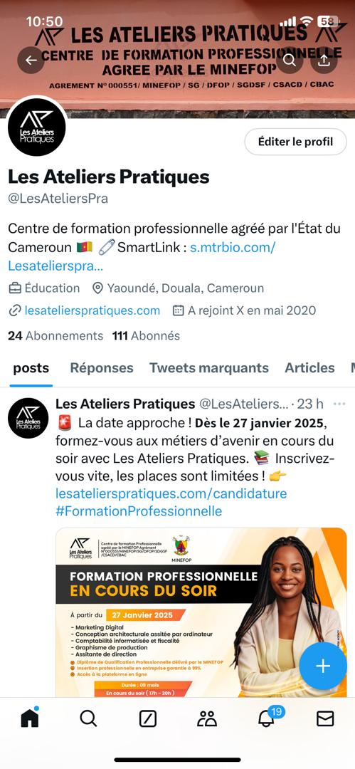 LesAteliersPra's tweet photo. 📷 𝗗𝗲́𝗰𝗼𝘂𝘃𝗿𝗲𝘇 𝗲𝘁 𝗦𝘂𝗶𝘃𝗲���� 𝗹𝗲𝘀 𝗣𝗮𝗴𝗲𝘀 𝗢𝗳𝗳𝗶𝗰𝗶𝗲𝗹𝗹𝗲𝘀 𝗱𝗲𝘀 𝗔𝘁𝗲𝗹𝗶𝗲𝗿𝘀 𝗣𝗿𝗮𝘁𝗶𝗾𝘂𝗲𝘀 !

📷 Cliquez sur le lien suivant : https://t.co/zdlnzIHx7F, abonnez-vous à nos pages, et faites partie de notre communauté dynamique et professionnelle. https://t.co/O0JYSoc7Hu
