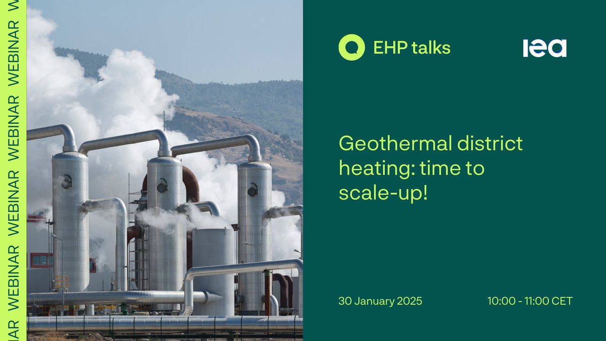Euroheat & Power EHP (@euroheatpower) on Twitter photo Join our upcoming webinar to hear <a href="/IEA/">International Energy Agency</a> 's new #geothermal report and explore the potential and conditions for scaling geothermal district #heating!
📅 30 January
📍Online
Register ➡️bit.ly/4gOdcmI Join our upcoming webinar to hear <a href="/IEA/">International Energy Agency</a> 's new #geothermal report and explore the potential and conditions for scaling geothermal district #heating!
📅 30 January
📍Online
Register ➡️bit.ly/4gOdcmI