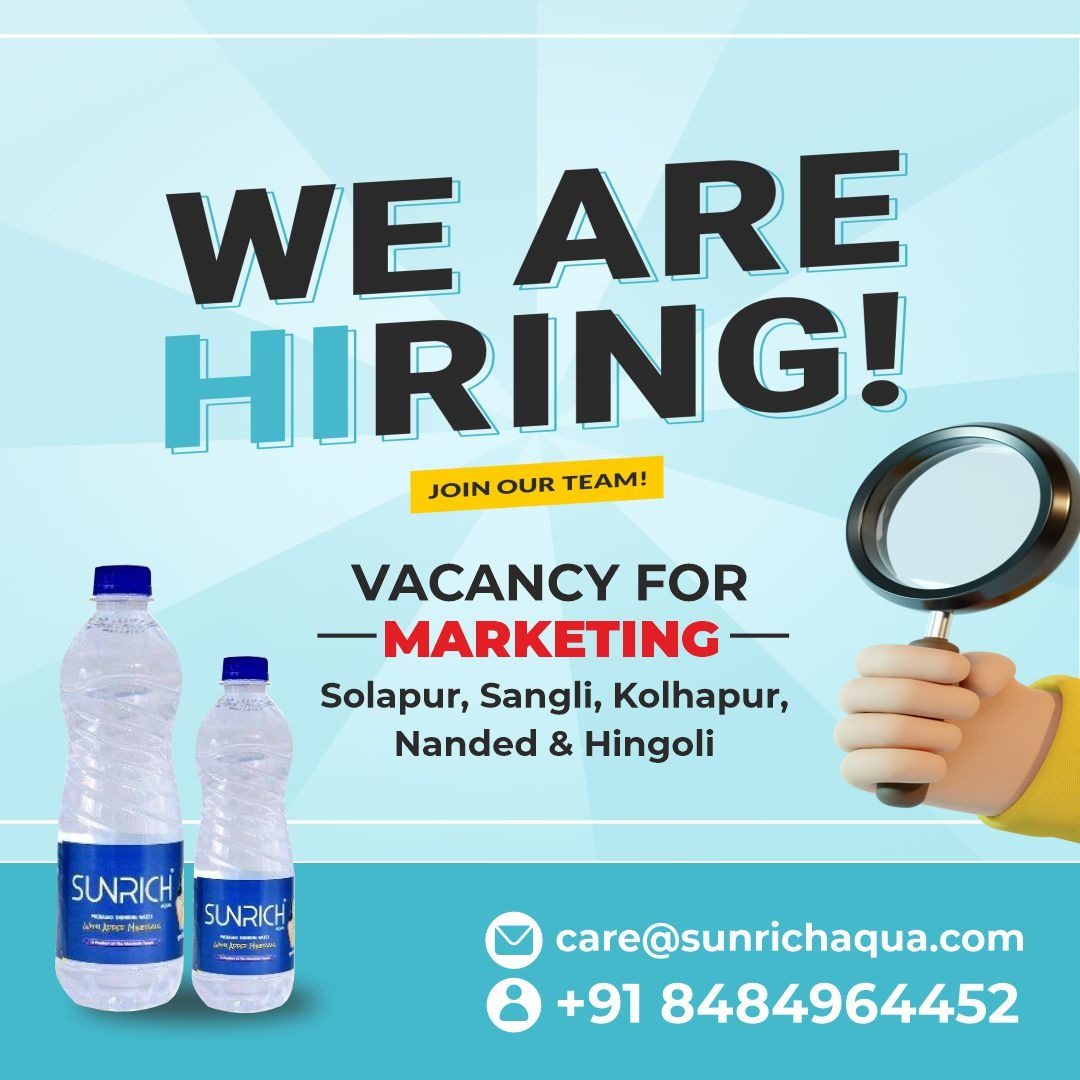 SunrichAqua's tweet photo. WE ARE HIRING !
.
.
#sunrichaqua #packageddrinkingwater #mineralwater #bestdrinkingwater #drinkpure #livemore #trusterwater #goodhealth #latur #baikakajigrou https://t.co/IQBJRqU7R0