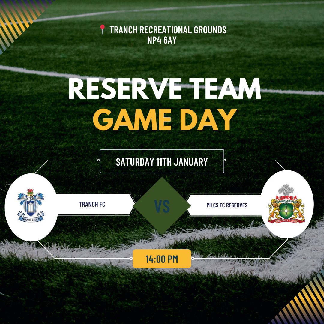 Up next ➡️ This weekend, our reserve team travel to Tranch Recreational Ground to play Tranch FC. Kick off : 2:00pm! 💚
📍NP4 6AY
