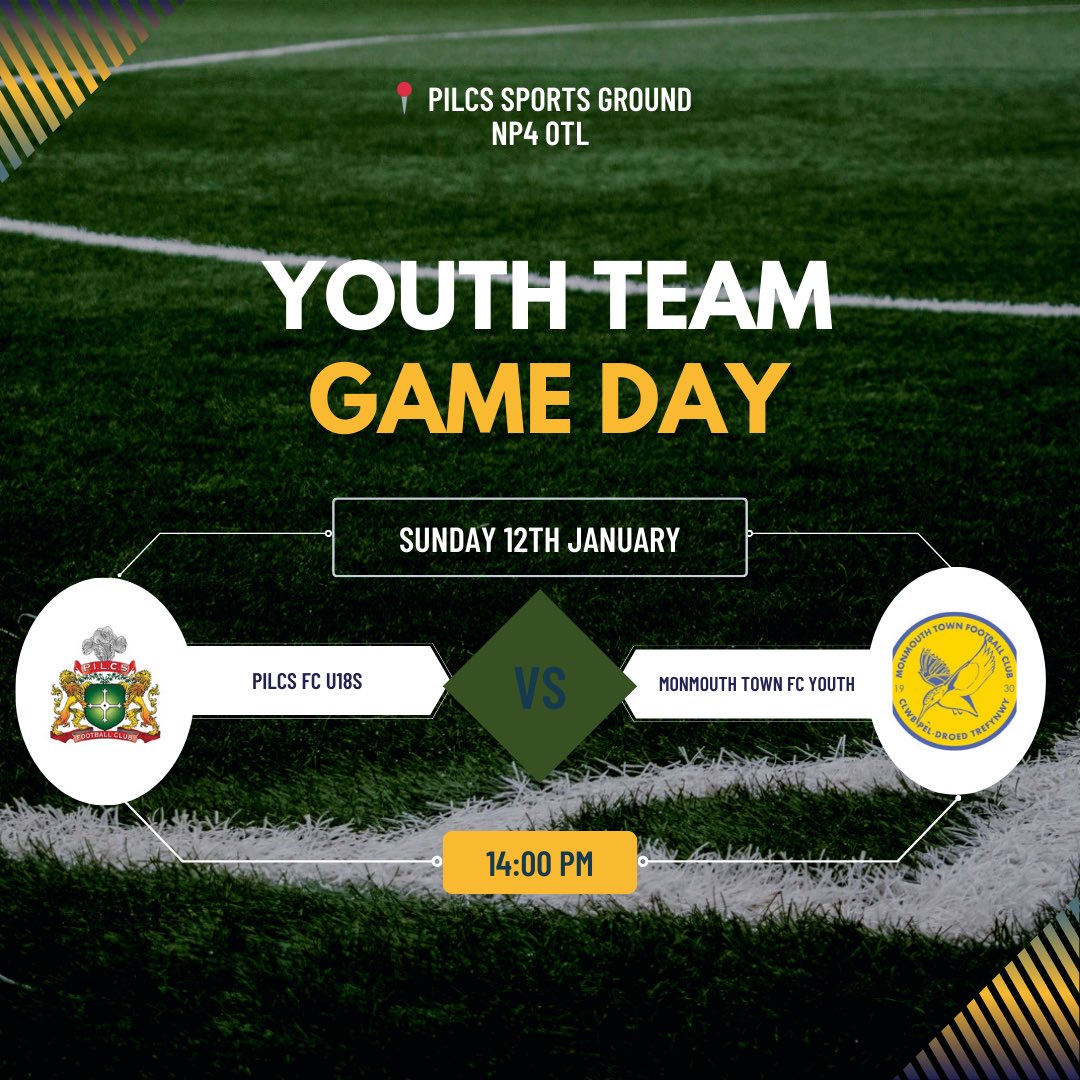 Up next ➡️ This weekend, our youth team welcome Monmouth Town FC Youth to the PILCS Sport Ground. Kick off : 2:00pm! 💚
📍 NP4 0TL