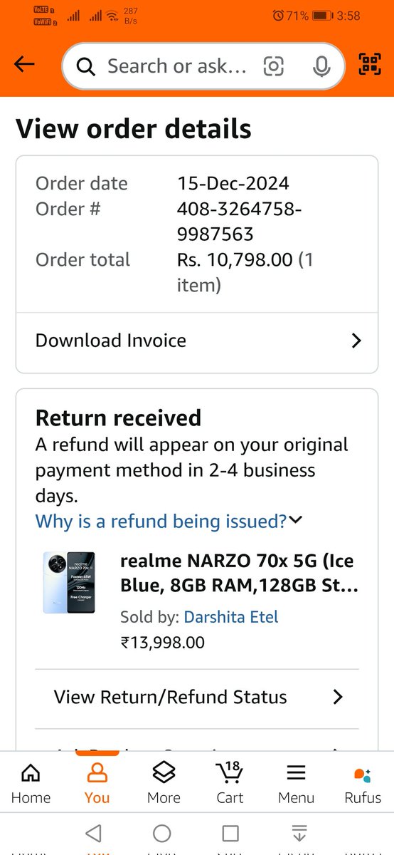 Ziakhan1208's tweet photo. My prepaid order was cancelled by agent/manager himself. No contact was made to deliver it.Why ?
@amazonIN https://t.co/WNWkauazXs