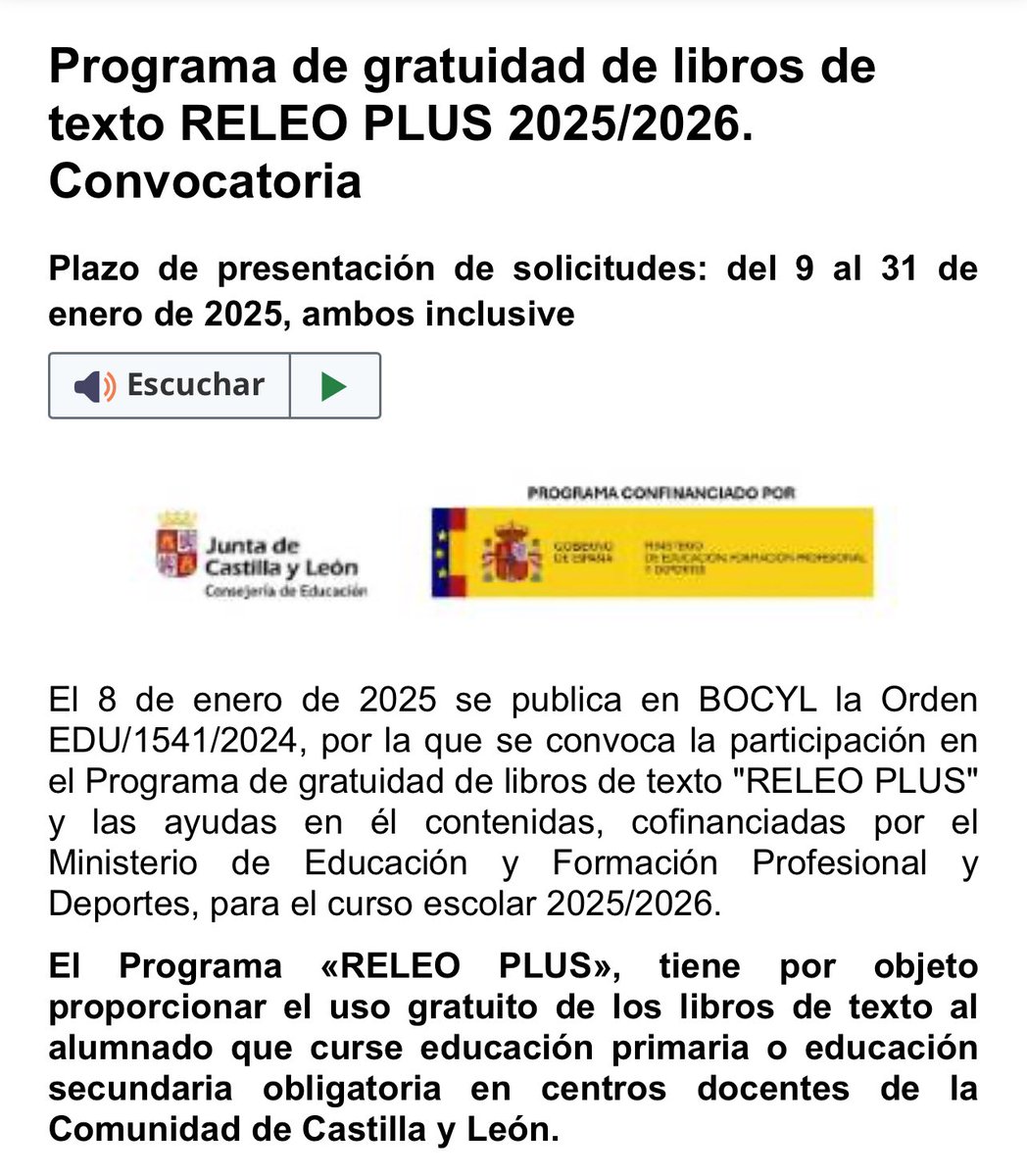 Se inicia el plazo para la solicitud de subvenciones para libros de texto, programa RELEO. El plazo termina el 31 de enero.