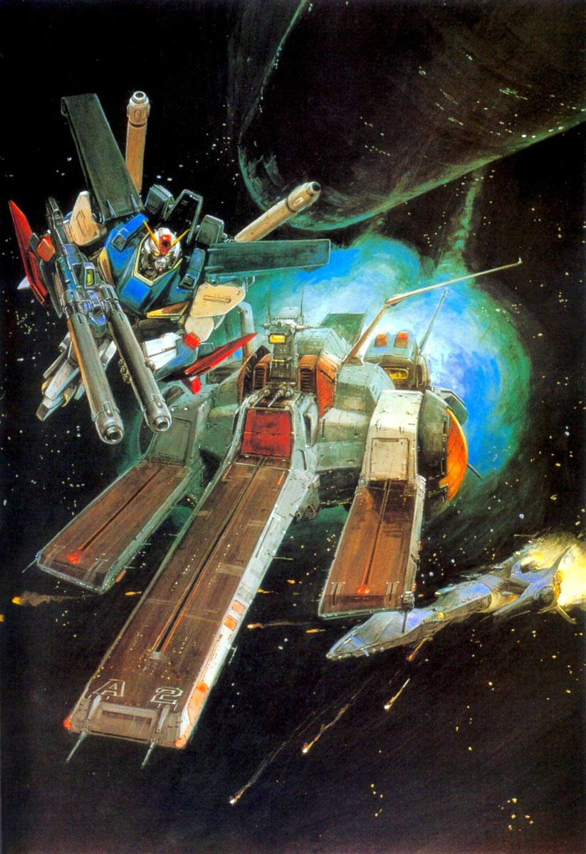 高荷義之 先生によるZZガンダムとネェル・アーガマのイラストを