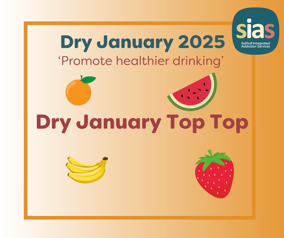 Craving a drink? Sip on sparkling water with a splash of lime or eat a juicy piece of fruit instead. 📷
How is everyone feeling today?
If you or someone you know have found that they are struggling this dry January please call us on 0121 301 4141 
#DryJanuaryTips #SIAS